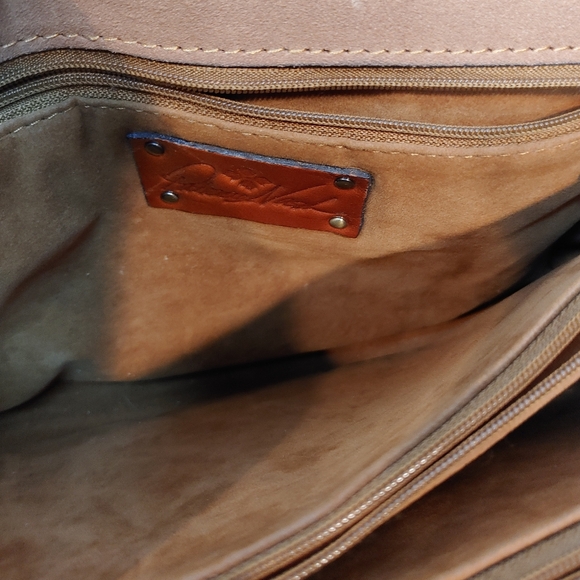 Patricia Nash Sanabria White Waxed Tooled Cream & Tan Satchel NWOT - Picture 9 of 16